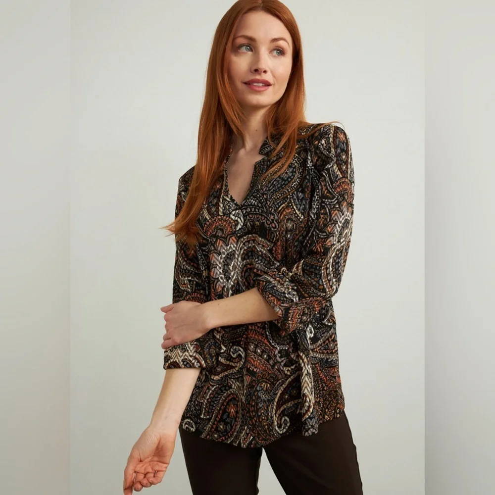 Joseph Ribkoff Paisley Print V-Neck Blouse Top Women’s 10 - Picture 1 of 9
